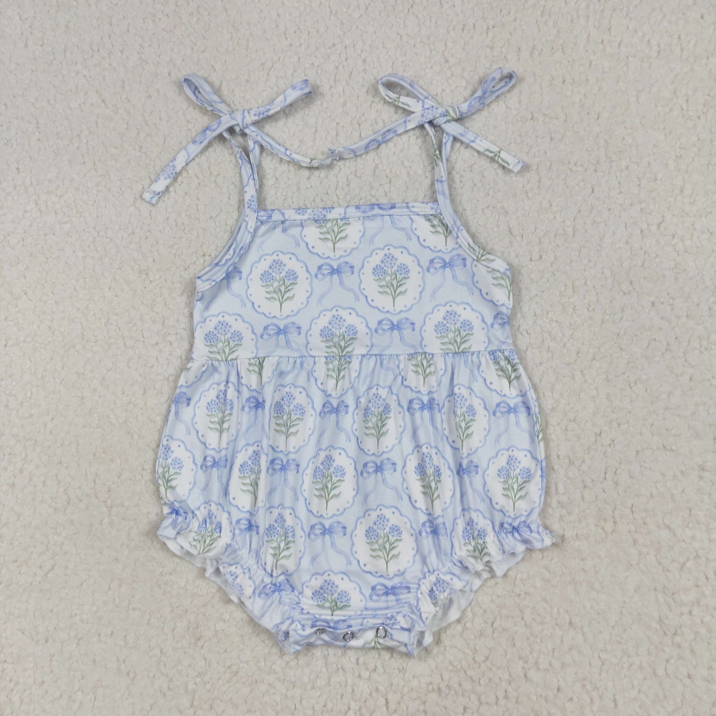 blue flowers bows print Baby Romper SR3117