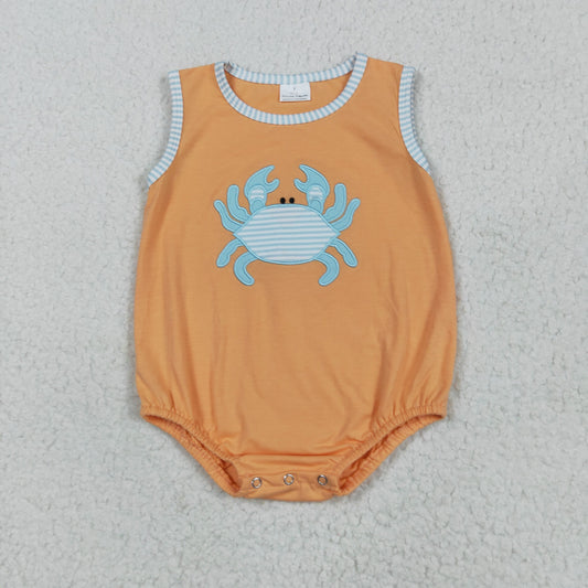 Orange crab embroidery sleeveless Baby RomperSR3058