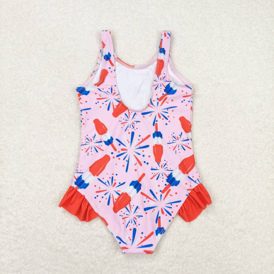 July of 4th popsicle print one pc Girls Summer Swimsuit