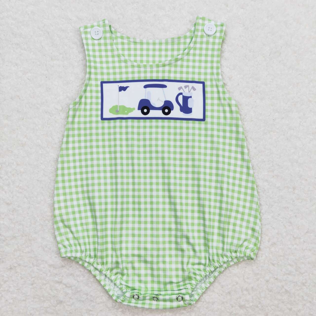 green plaid Embroidered Golf Sleeveless Baby Romper