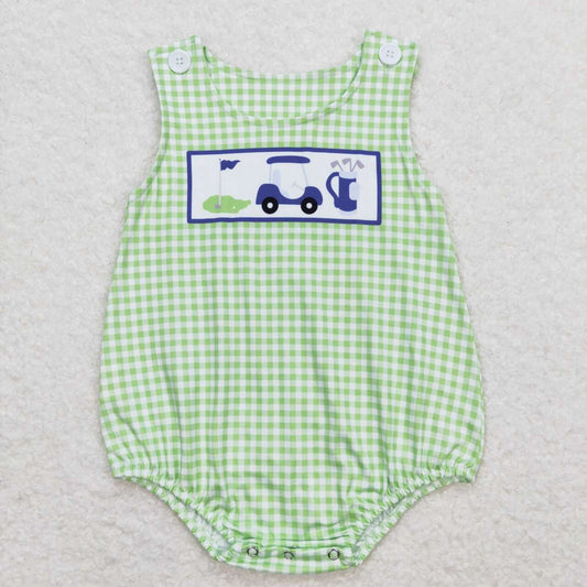 green plaid Embroidered Golf Sleeveless Baby Romper