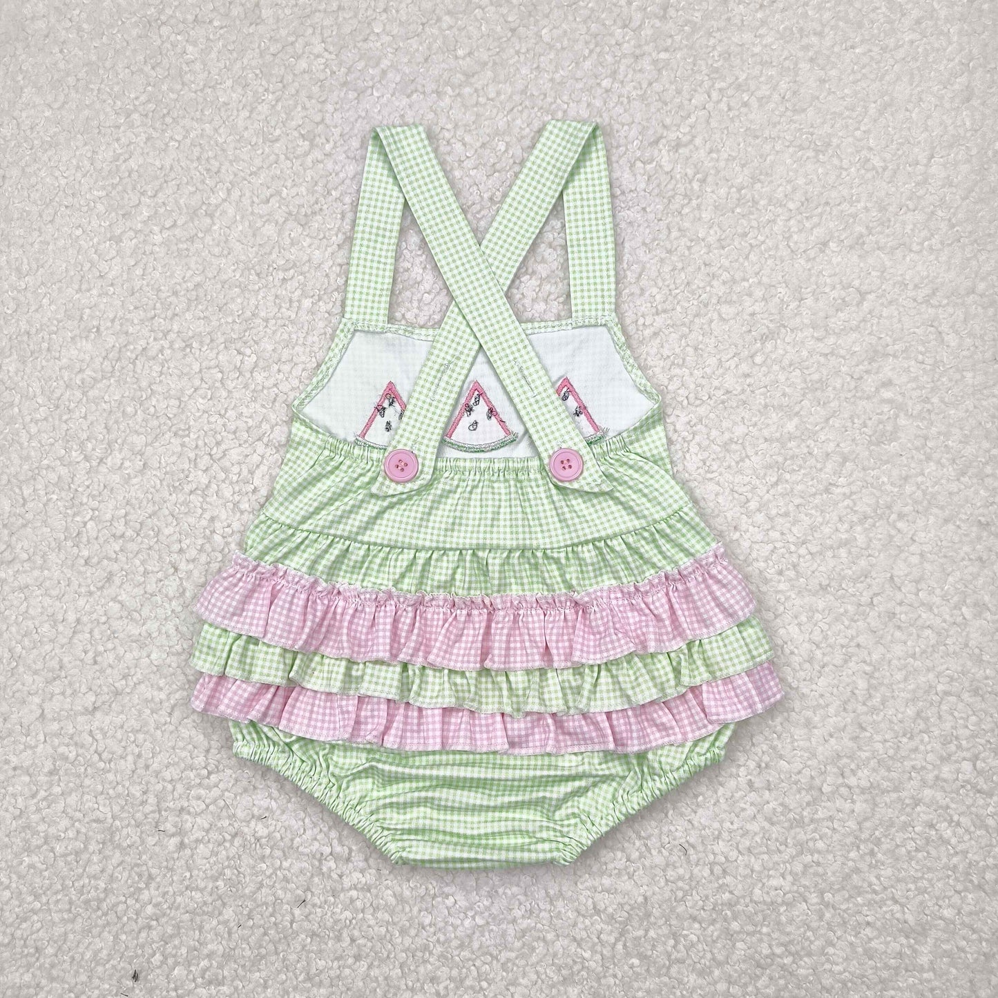Watermelon embroidery green plaid Baby Romper