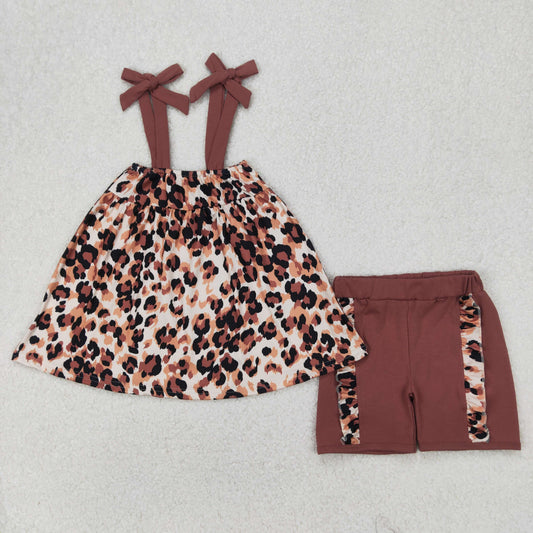 Leopard sleeveless print girls Suit Summer SetGSSO2352