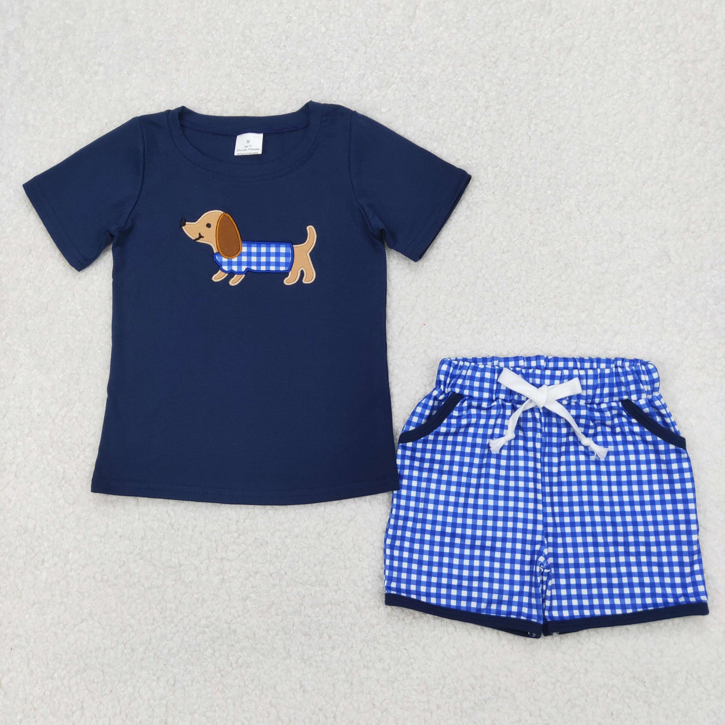 navy puppy embroidery boy summer outfits BSSO1227
