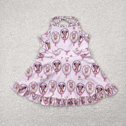 Pink cartoon yoga sleeveless print girl set