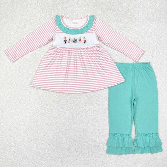 Christmas pink stripe Embroidered Pants Girls Outfits