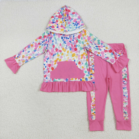 Colorful Leopard hooded long sleeve girl Suit GLP2151