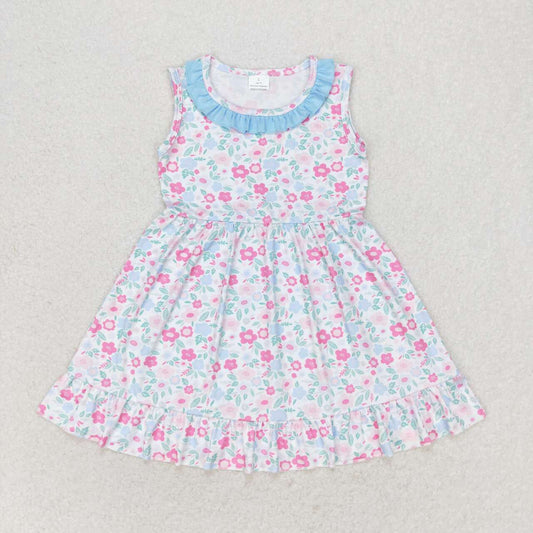Sleeveless flowers Print Short Sleeve Girls dress