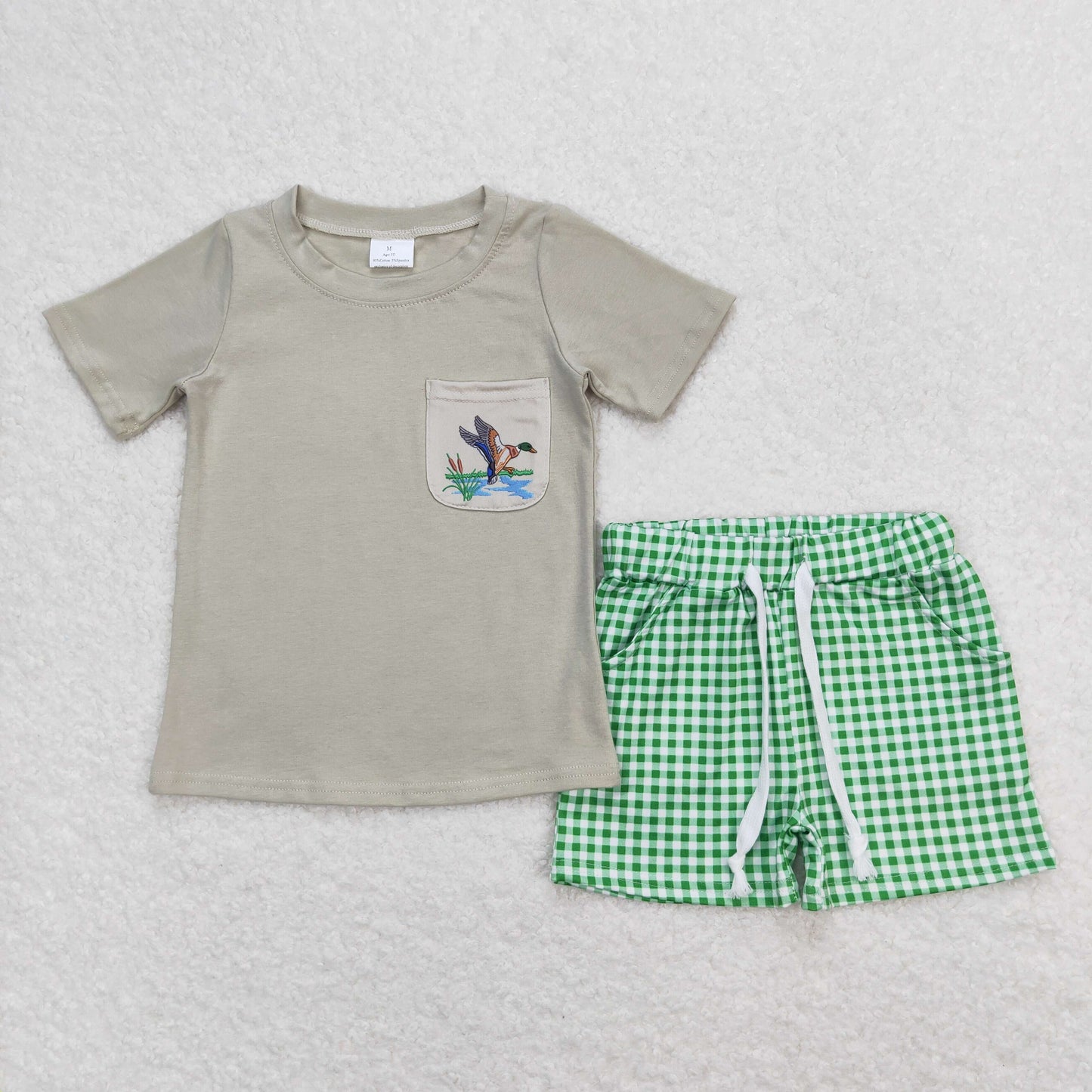 grey duck green plaid boy set