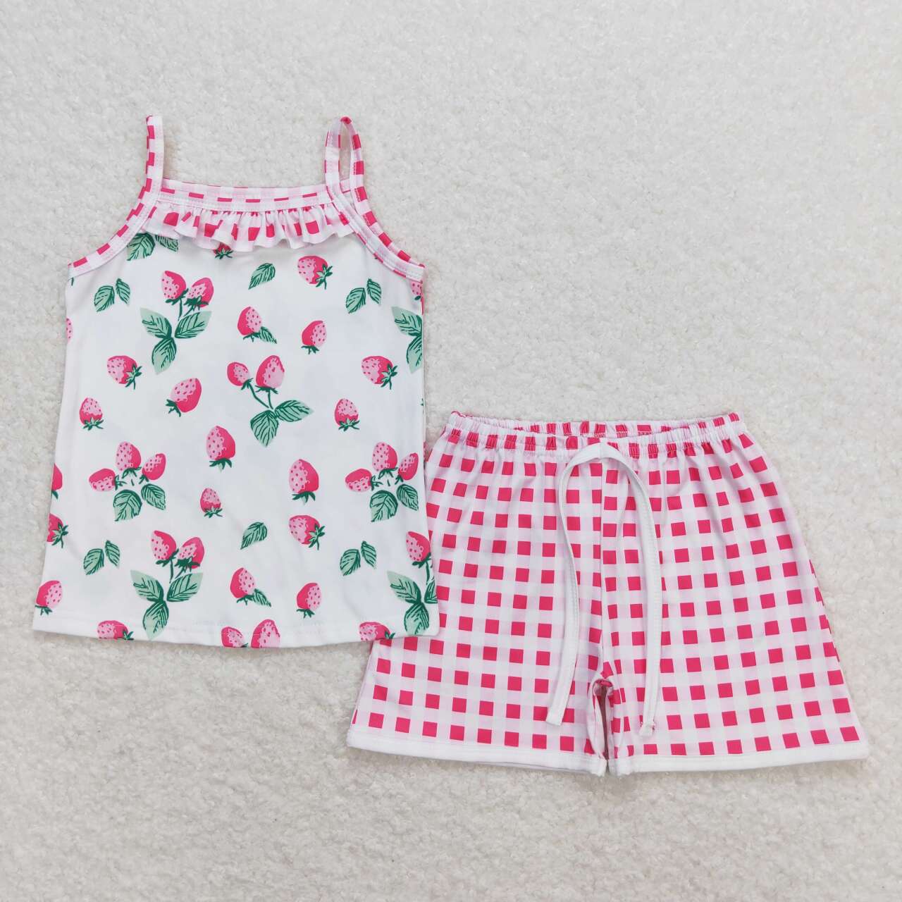 Strawberry Pink Plaid short sleeves Girls set