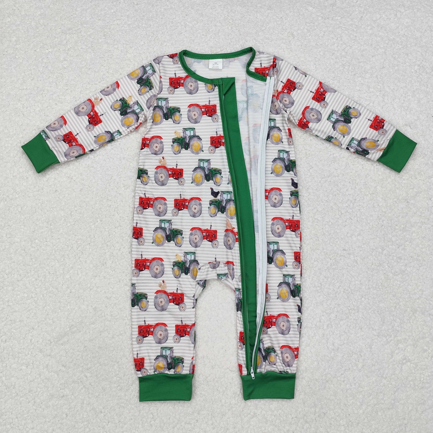 Green car print Baby Romper With zipper( material contains bamboo )