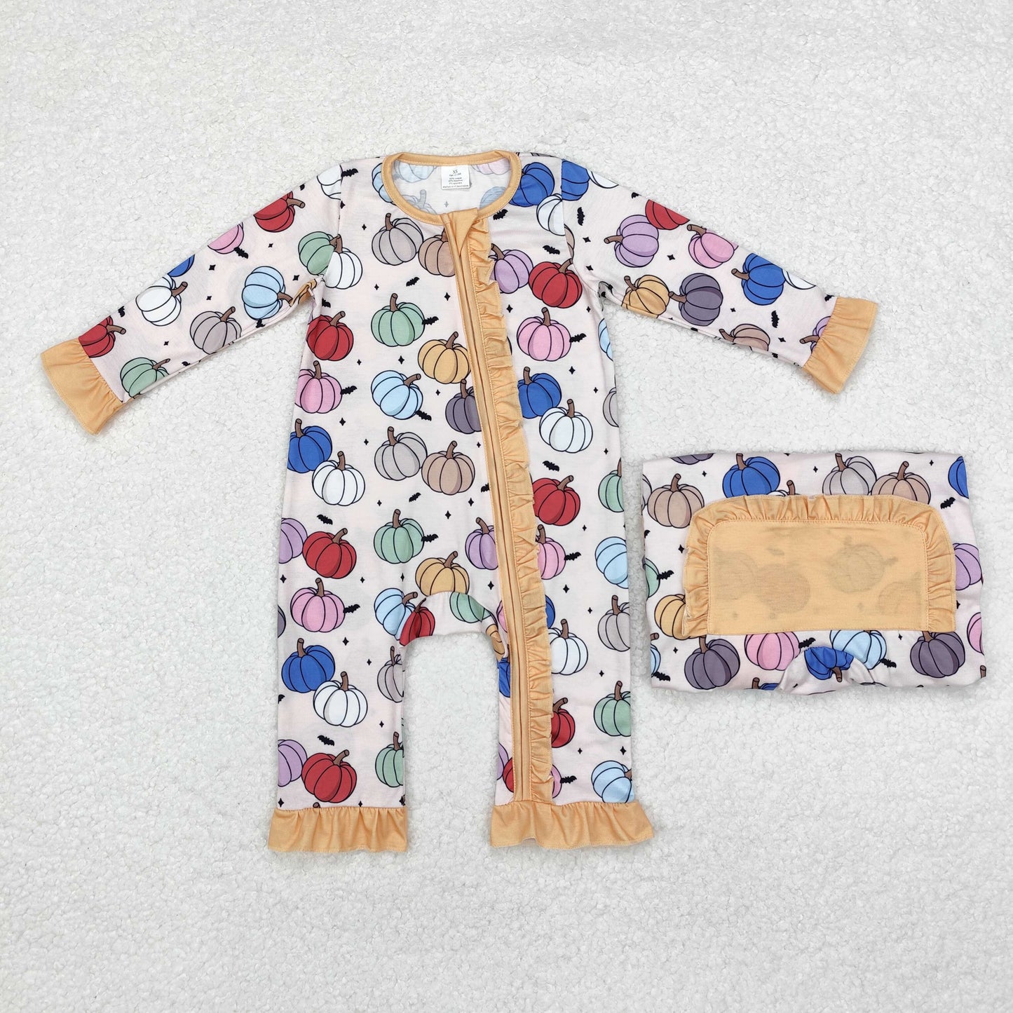 Pumpkin print Baby Romper With zipper( material contains bamboo )