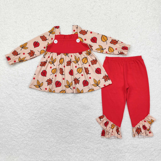 leaves print leggings Pants Girls Set