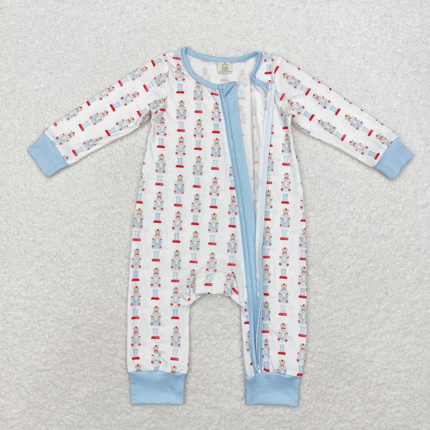 Christmas blue print Baby Romper With zipper( material contains bamboo )
