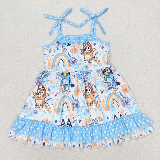 blue cartoon dog Rainbow Girls Dress