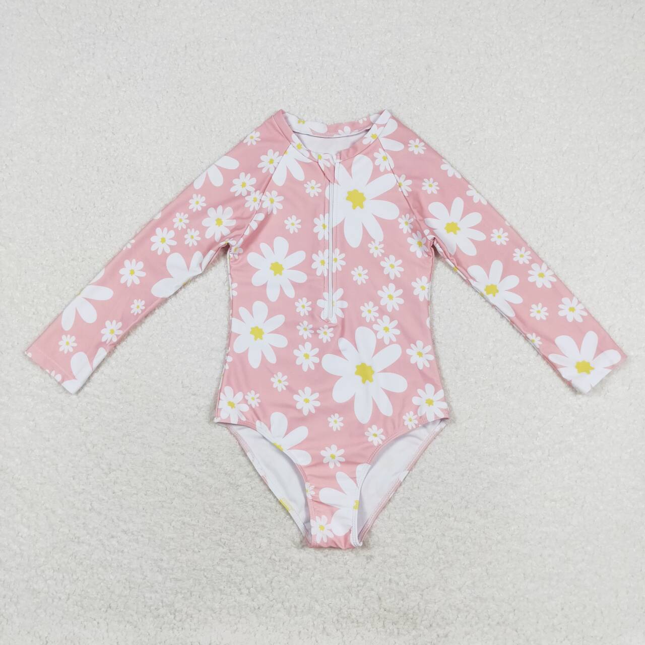 2pc Pink flower long sleeve Swimsuit