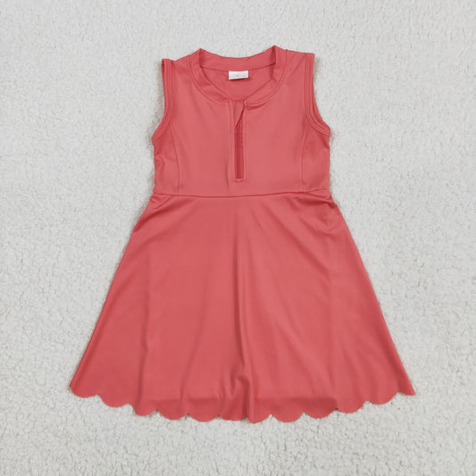 Coral red ZIP-up sleeveless girl yoga set