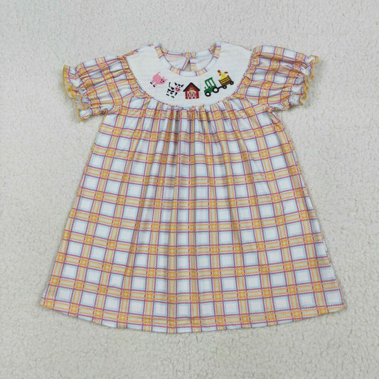 orange Plaid animals Smock Girls DressGSD2276