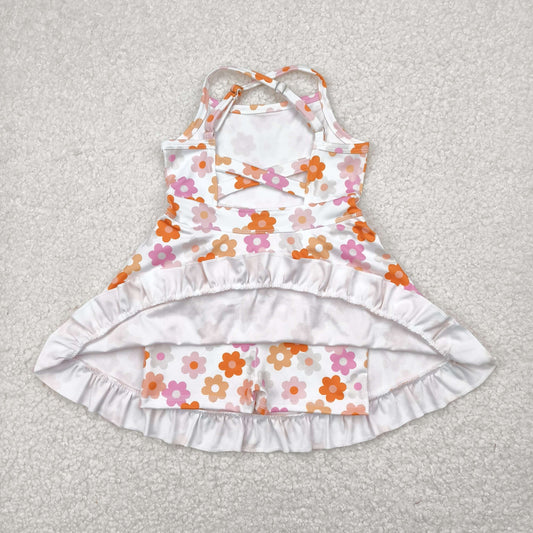 Pink orange flowers yoga sleeveless print girl set