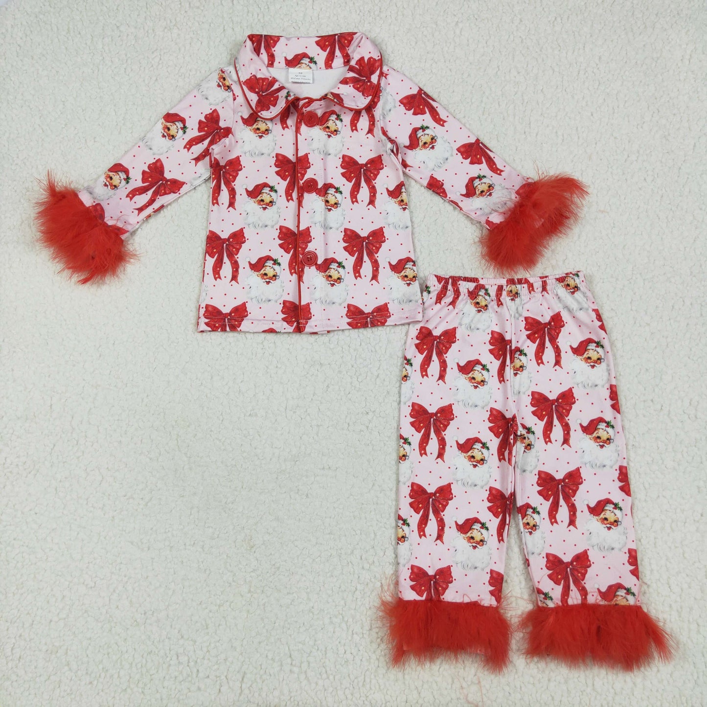 Christmas santa red bows print Girls PajamasGLP2373
