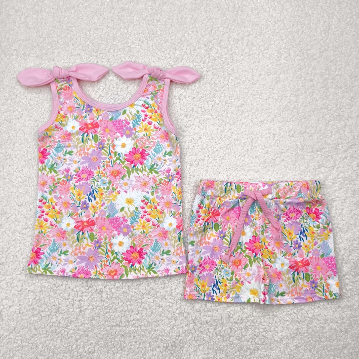 colorful flowers Girls Suit Summer Set