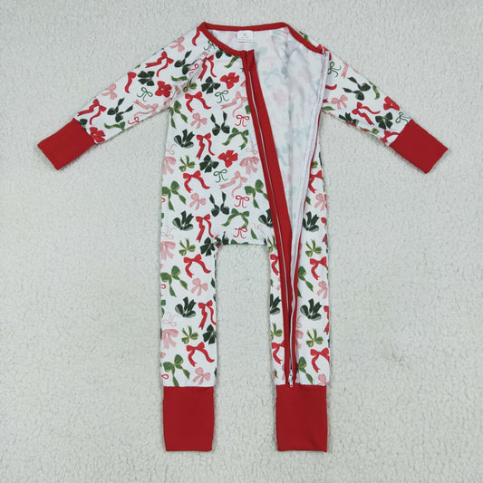 Red green Bows Christmas Print Baby Romper LR2203