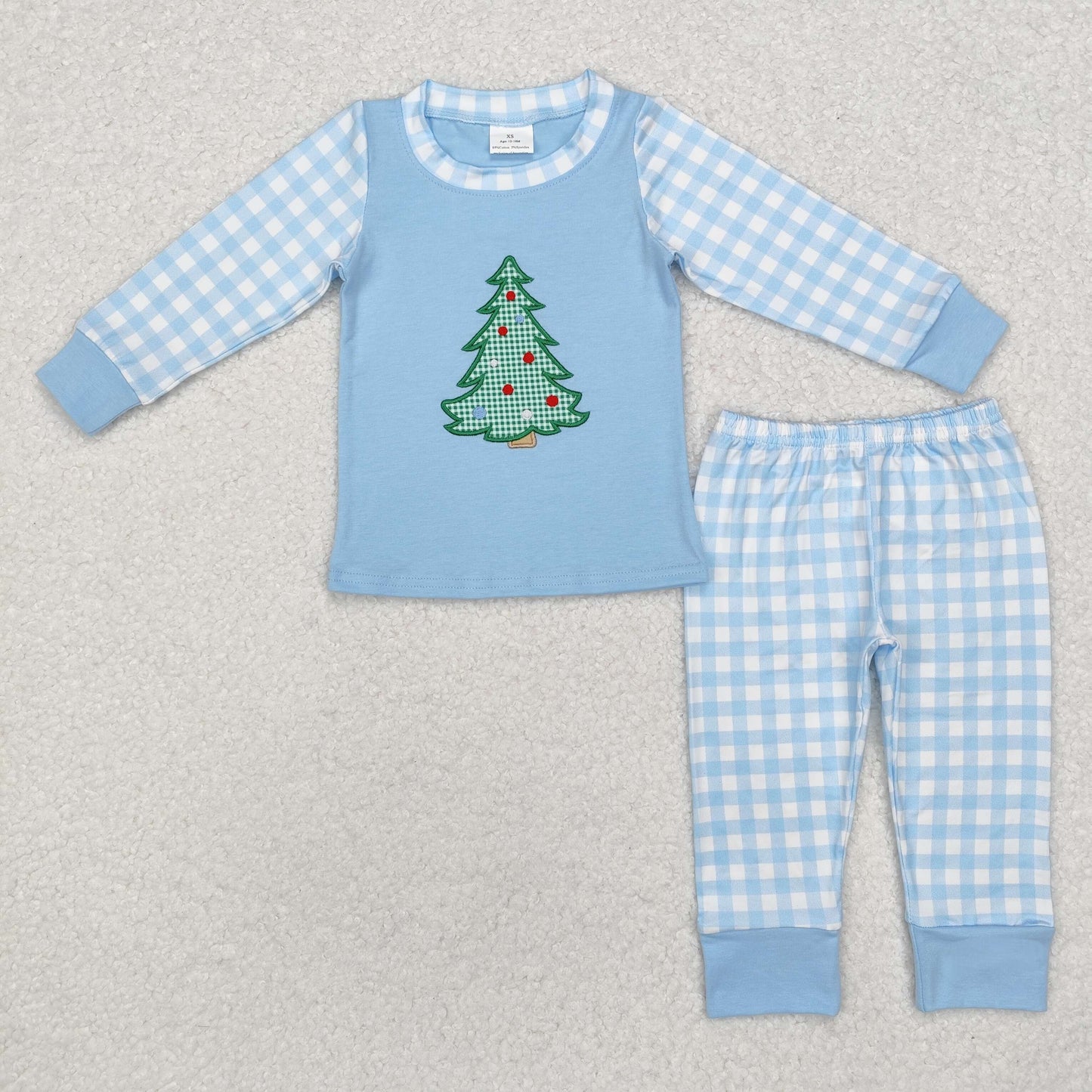 Christmas Blue plaid tree Embroidered pajamas