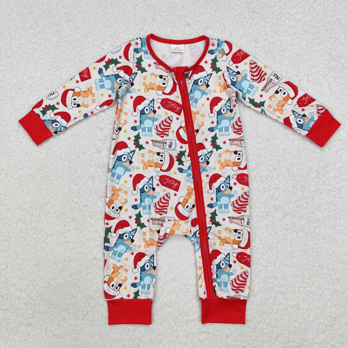 Christmas Red cartoon dog Print Baby Romper With zipper