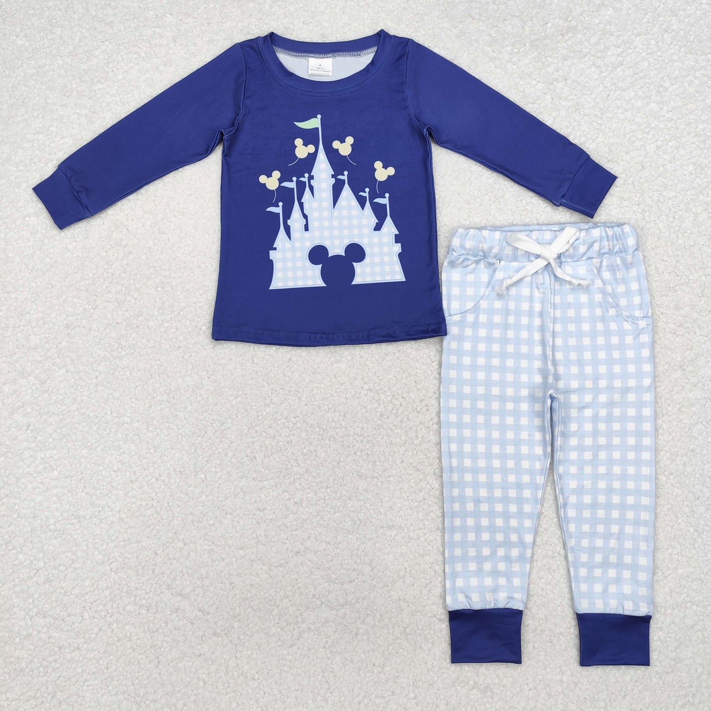 Fall blue plaid pants boy Set