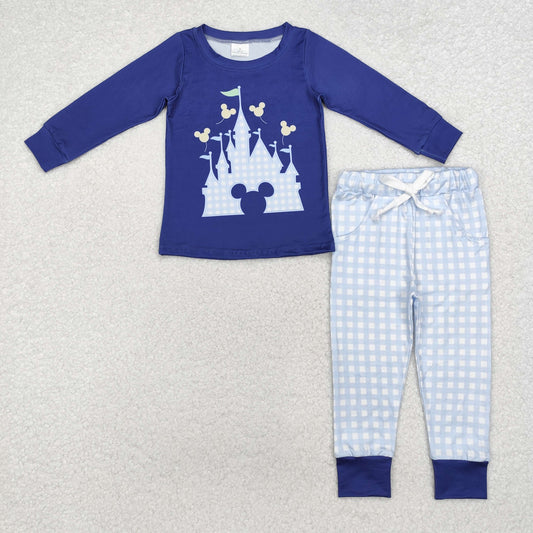 Fall blue plaid pants boy Set