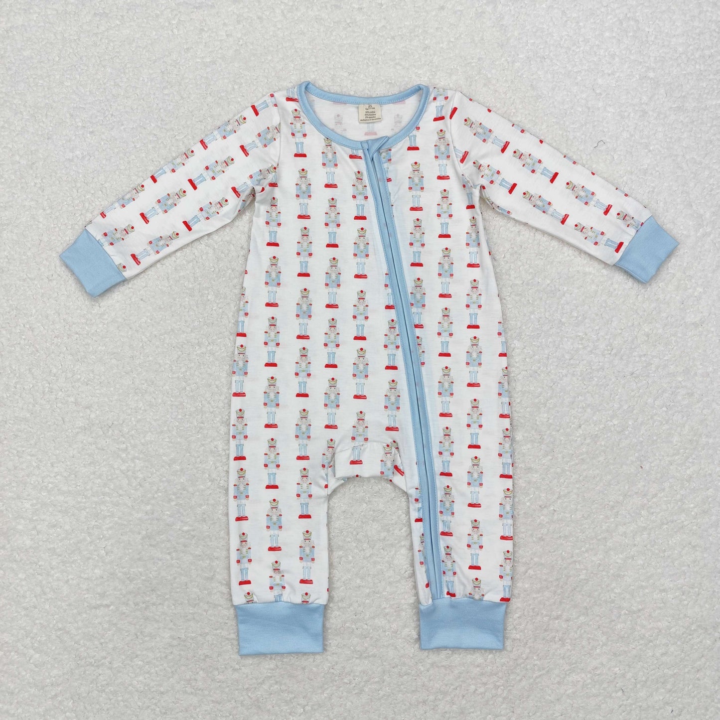 Christmas blue print Baby Romper With zipper( material contains bamboo )