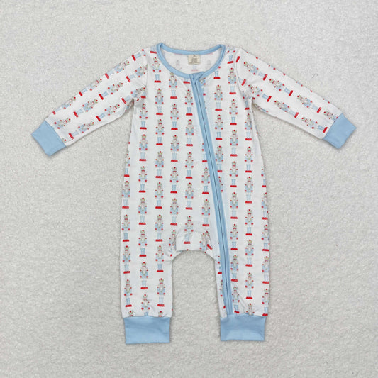 Christmas blue print Baby Romper With zipper( material contains bamboo )