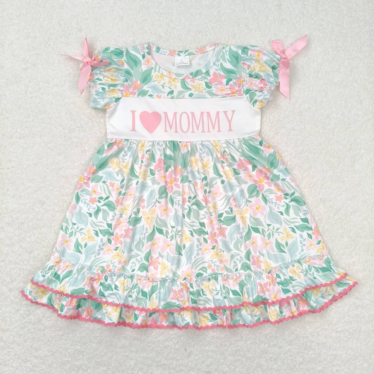 Flowers Embroidery i love mommy Dress
