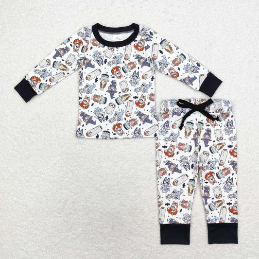 Halloween black Dog Print long sleeve pajamas