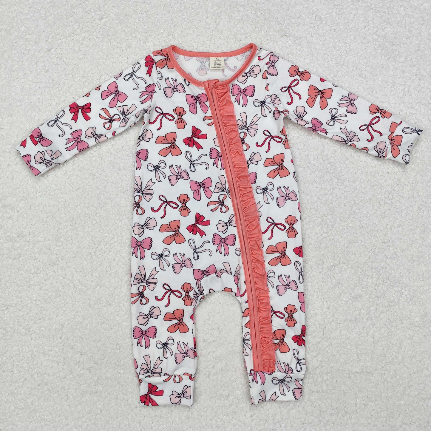 Pink bow print Baby Romper With zipper( material contains bamboo )