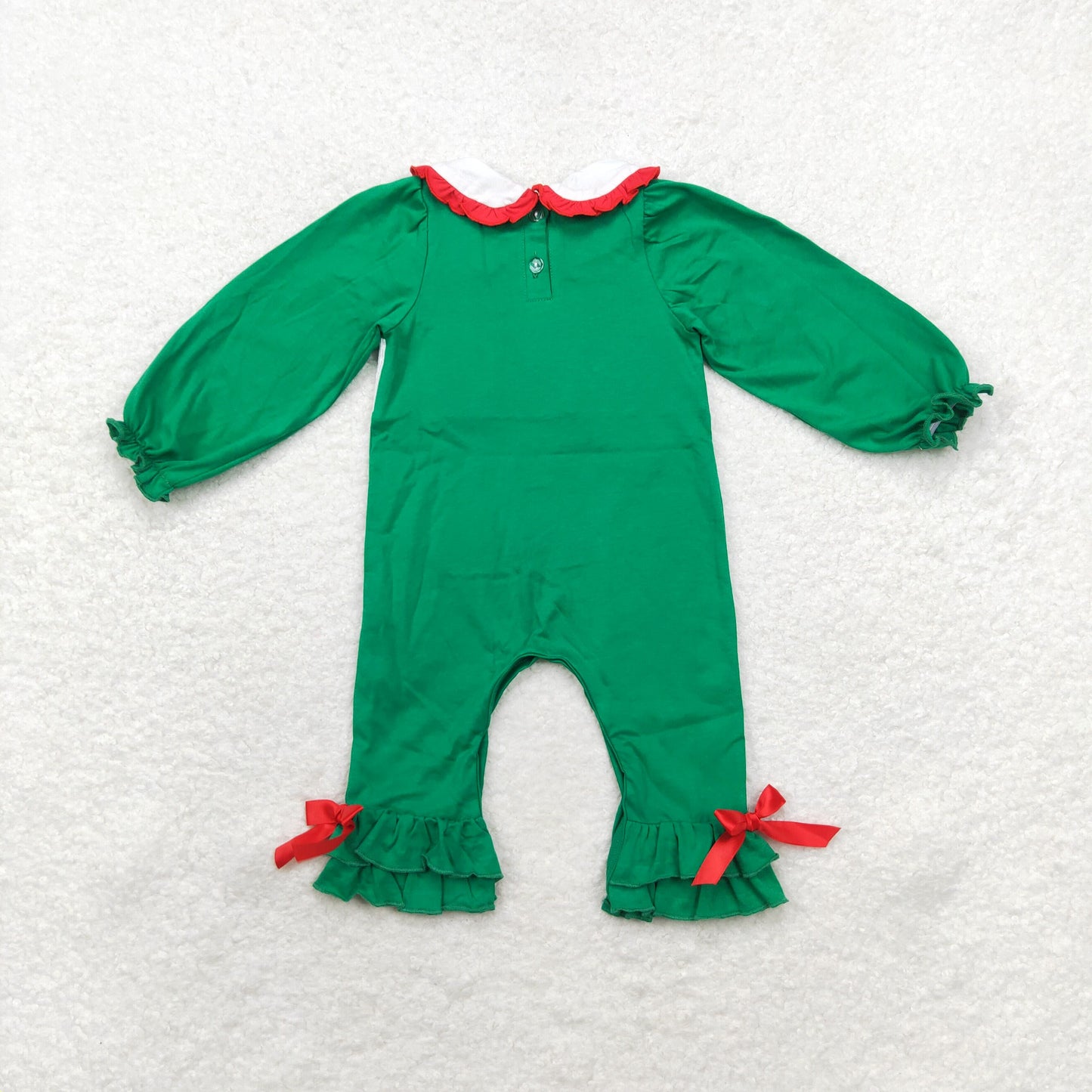 Christmas Green Embroidery Baby Romper
