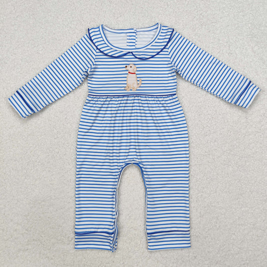 Blue Embroidery Dog Baby Romper