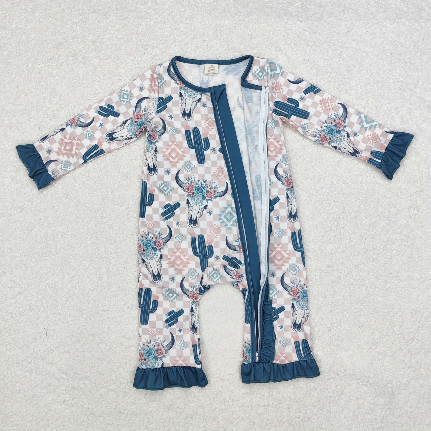 Western cow print Baby Romper With zipper( material contains bamboo )