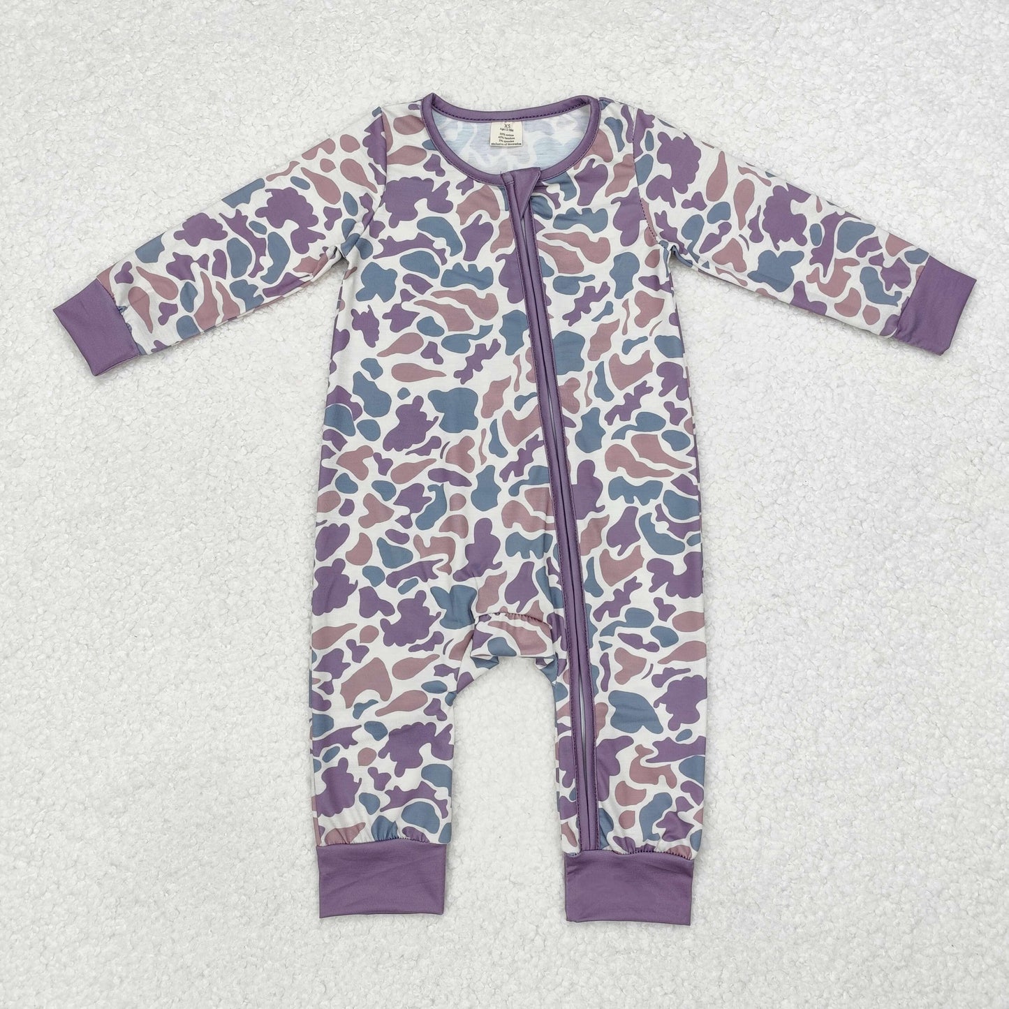 Purple leopard With Zipper print Long Sleeve romper ( material contains bamboo )