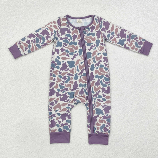Purple leopard With Zipper print Long Sleeve romper ( material contains bamboo )