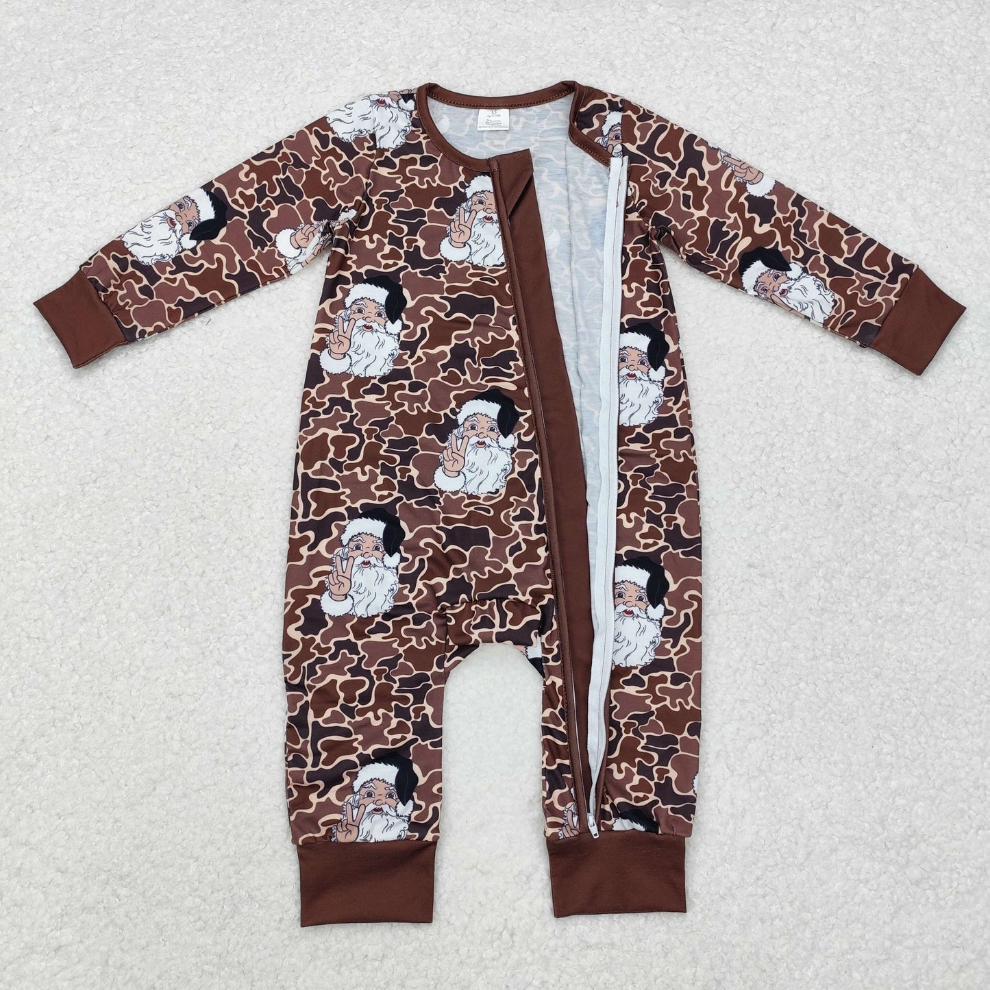 Christmas leopard santa print Baby Romper With zipper( material contains bamboo )