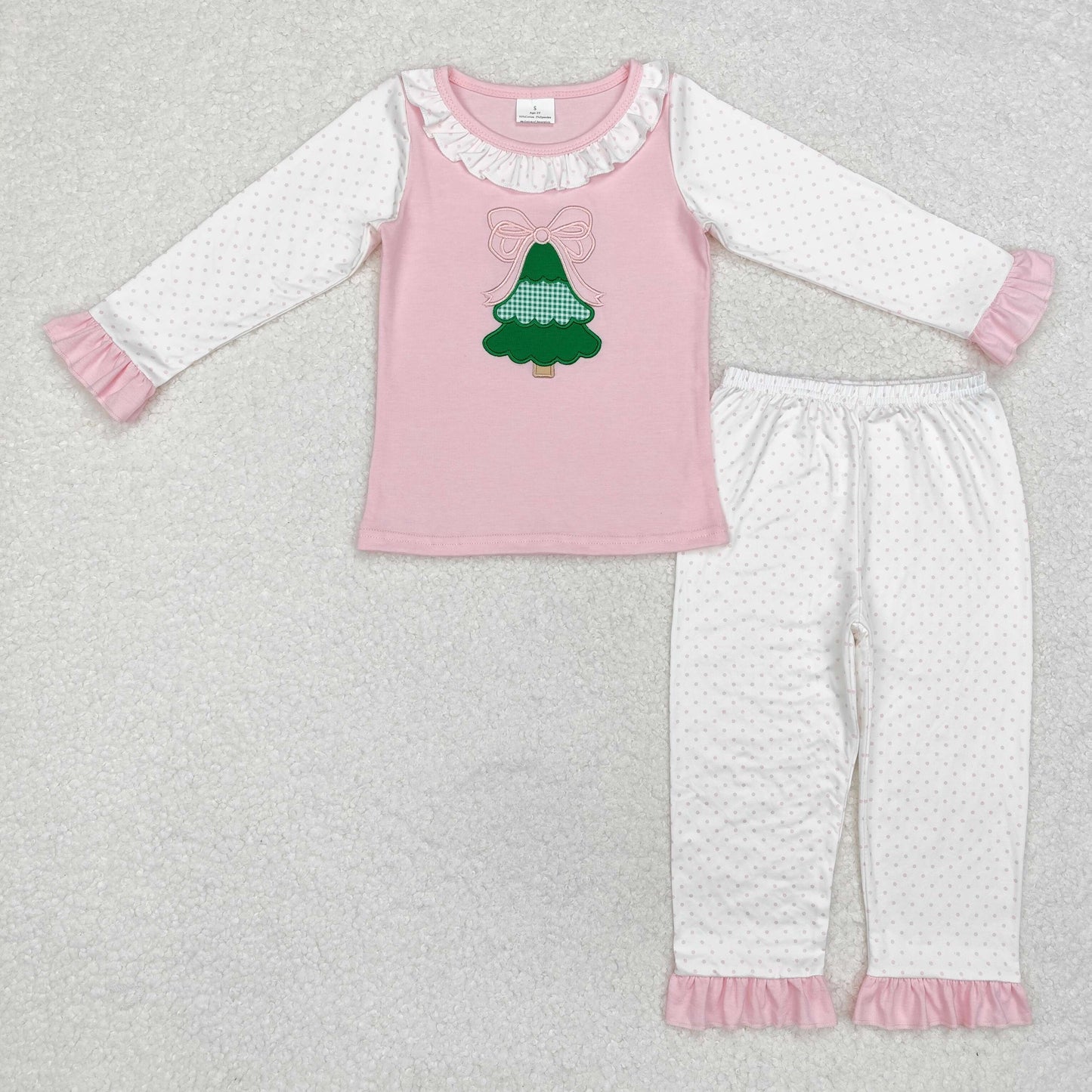 Christmas pink Embroidery tree Girls Set
