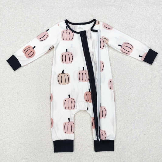 Pumpkin print Baby Romper With zipper( material contains bamboo )
