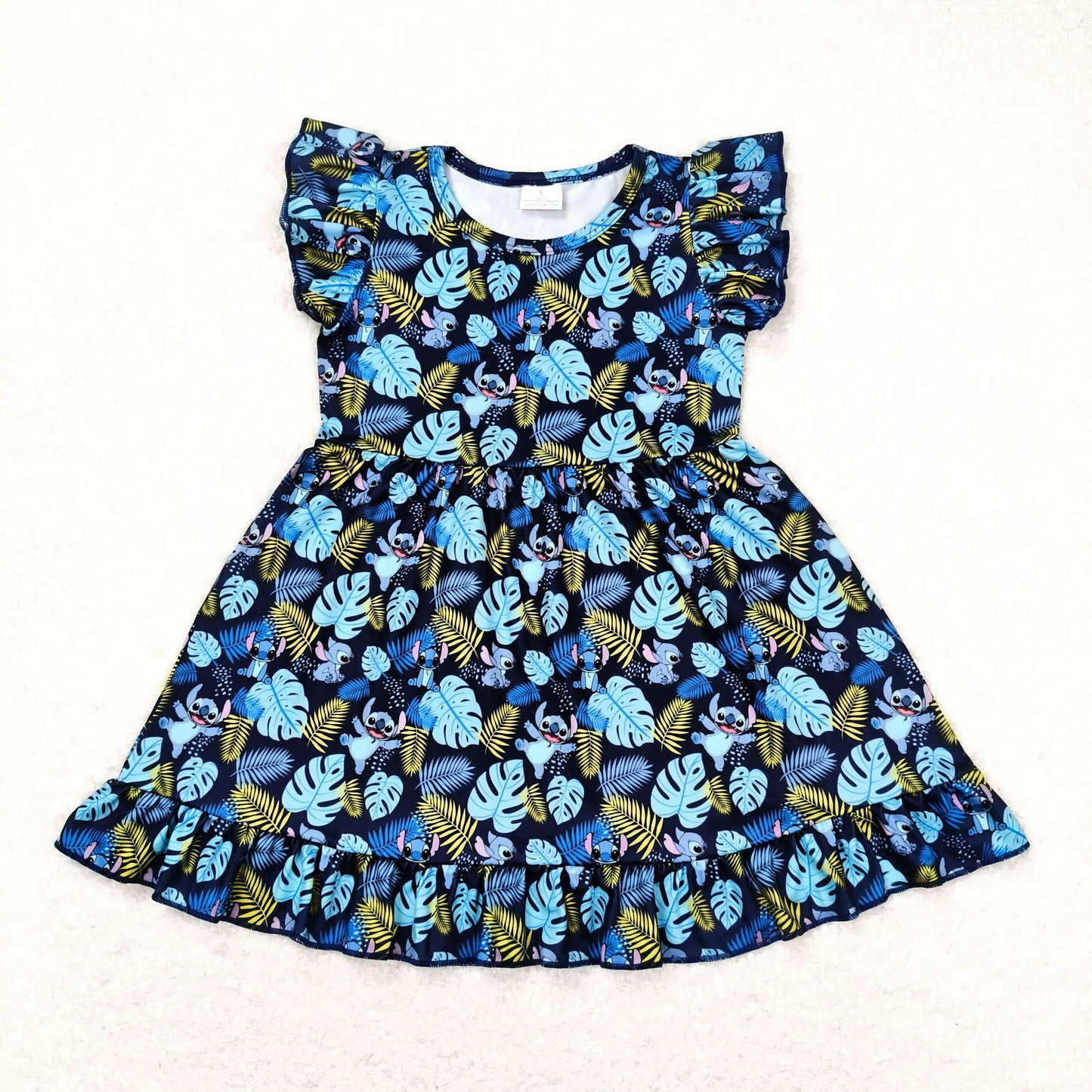 blue cartoon Short Girls Dress