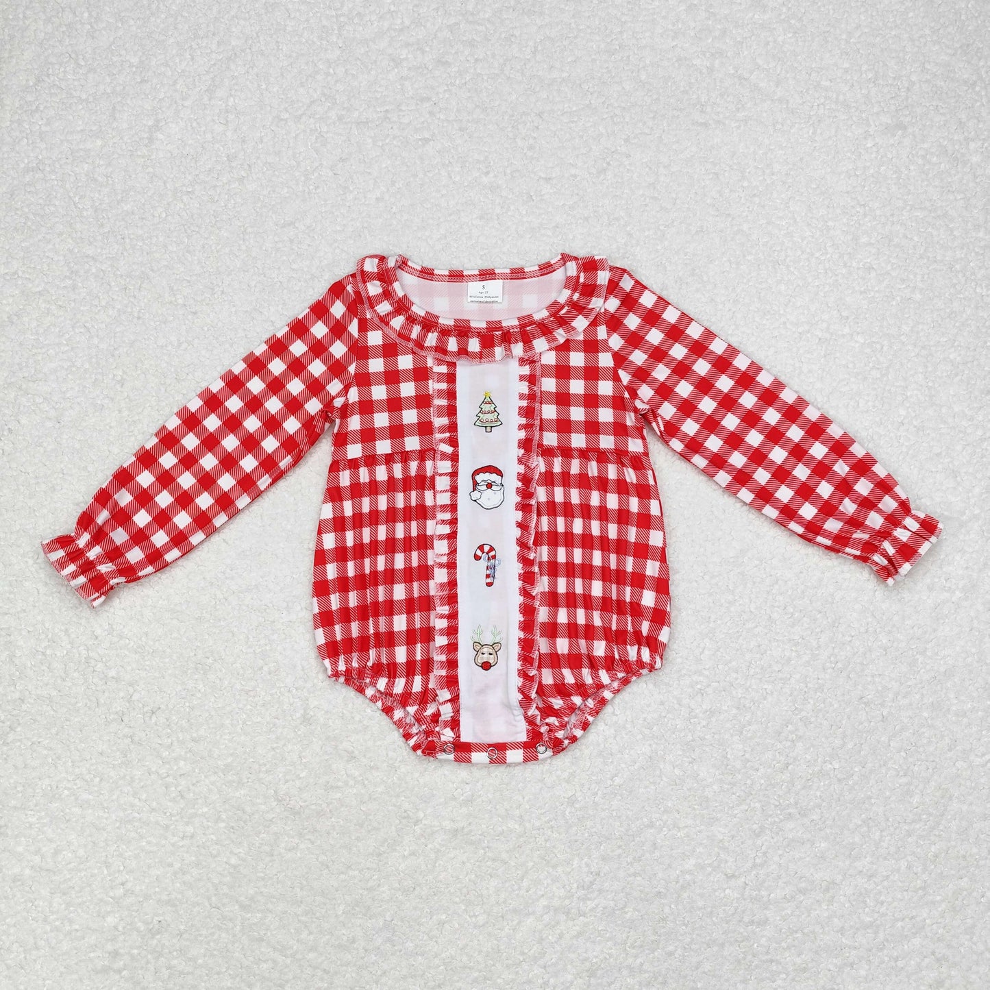 Christmas Red plaid Embroidery Santa Baby Romper