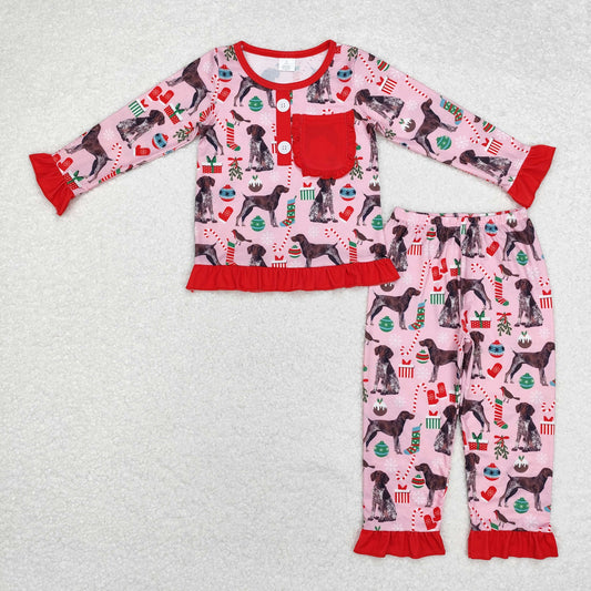 Christmas Red dog Print Long Sleeve Pajamas ( material contains bamboo )