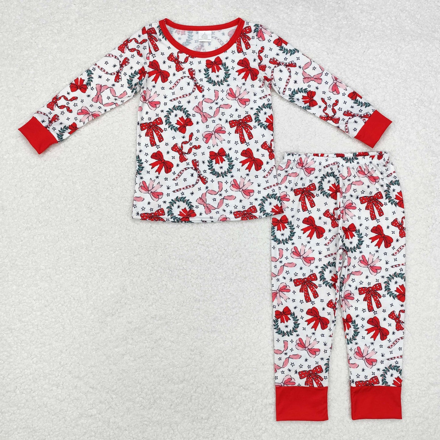 Christmas Red Print Long Sleeve Pajamas ( material contains bamboo )