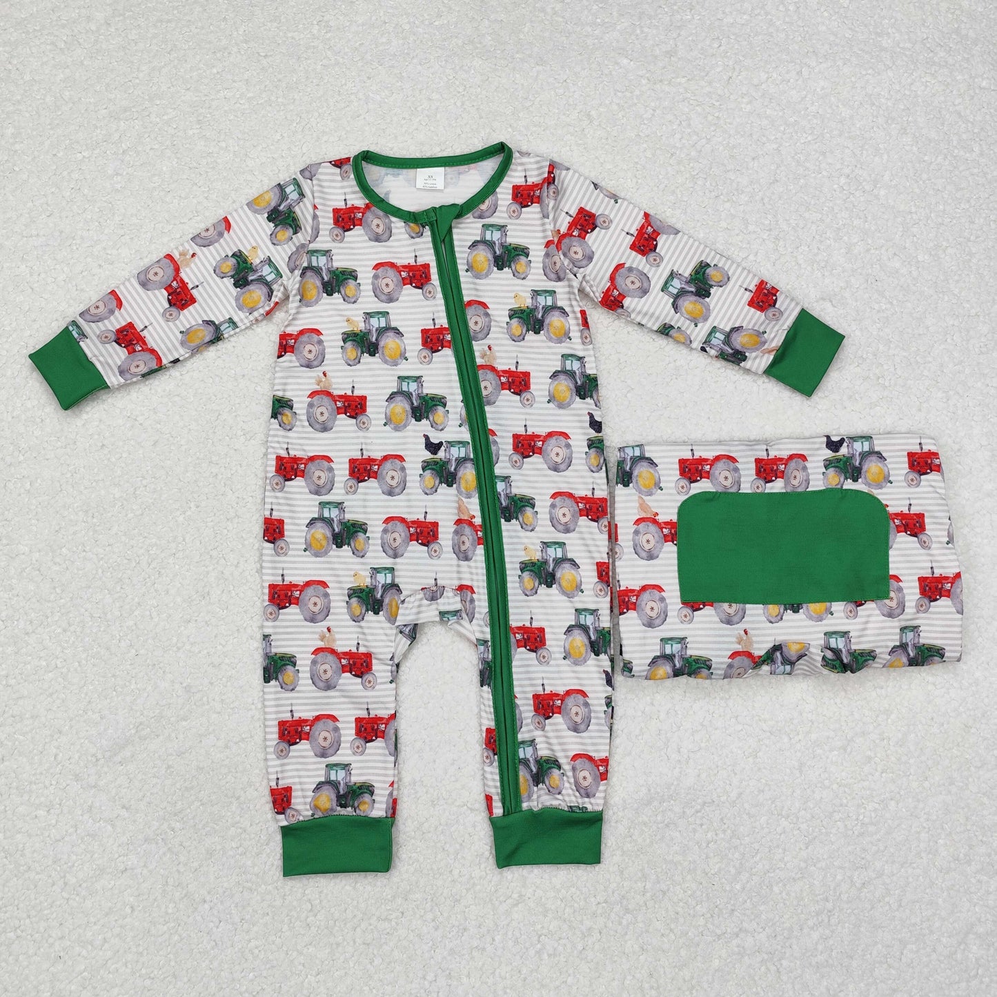 Green car print Baby Romper With zipper( material contains bamboo )