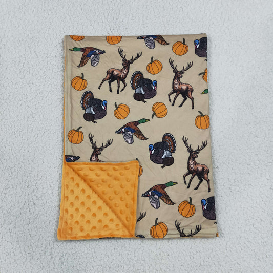 BL0292 Fall Pumpkin Duck Hunting Orange Baby Newborn Blanket