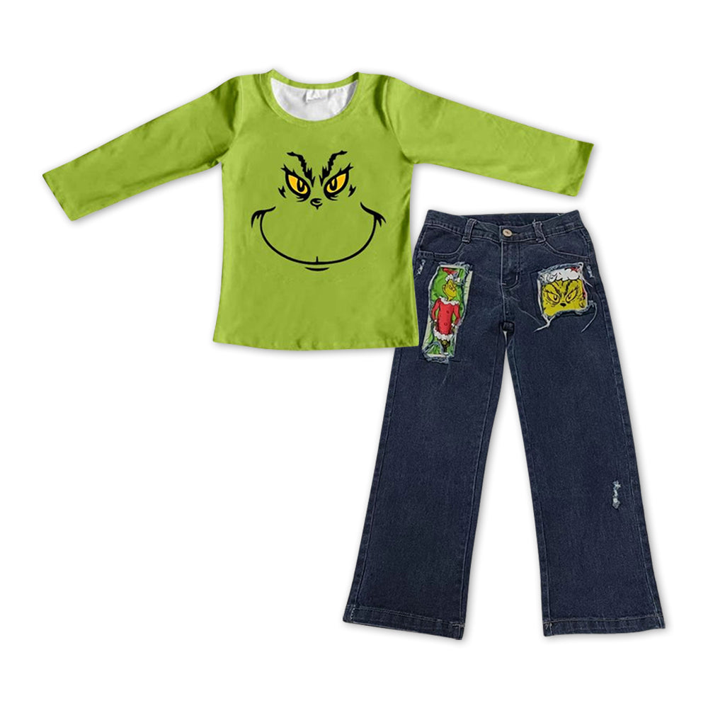 Christmas Green Cartoon Baby Shirt Green Cartoon Pants Jeans